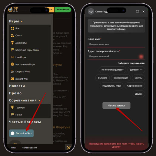 Получение помощи в саппорте